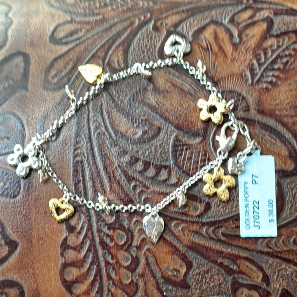 Brighton Slver Tone Heart Charm Dangle Ball Chain Anklet 9-10"